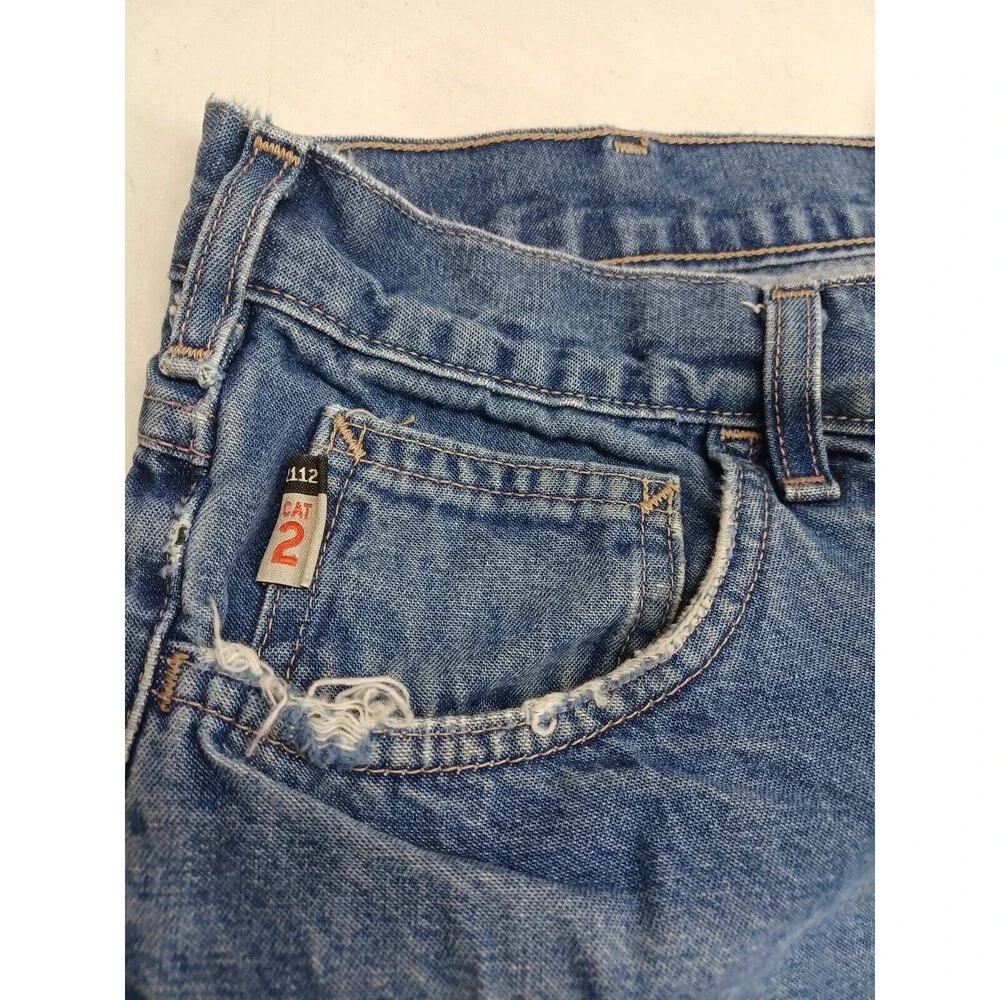 Carhartt Mens Straight Leg Relaxed Fit Jeans Blue Denim Distressed 42x32 #2112